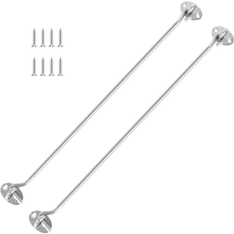 Readcly - 2 Pack Cabin Hooks, Solid Thickened Stainless Steel with 8pcs Mounting Screws, for Shed, Gate or Garage Door etc, (16in/400mm) Silver