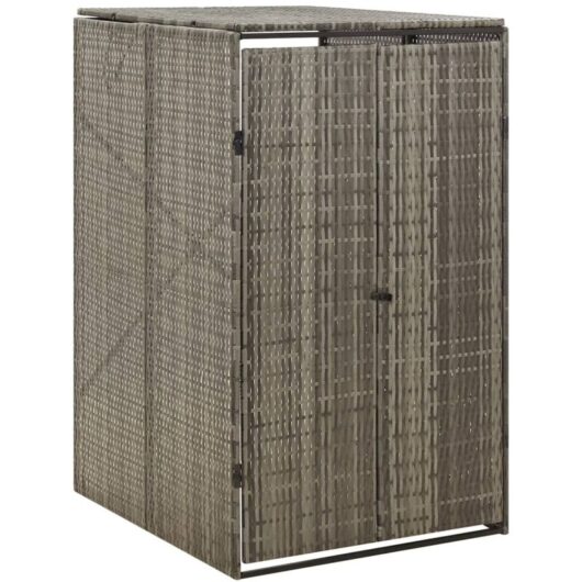 Single Wheelie Bin Shed Grey 70x80x117 cm Poly Rattan Vidaxl