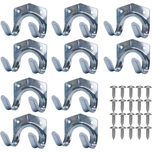Tinor - Metal Storage Hooks, Steel Sheet Tool Holder, Steel Double U-Shaped Wall Mounted Garden Tool Rack for Garage, Shed, Warehouse, Farm,