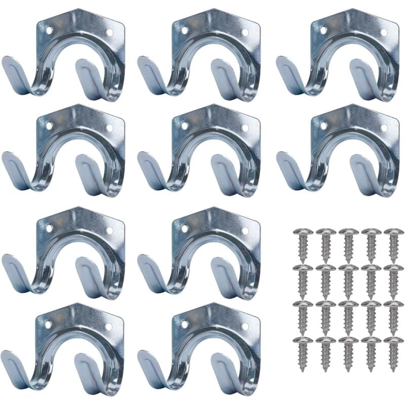 Tinor - Metal Storage Hooks, Steel Sheet Tool Holder, Steel Double U-Shaped Wall Mounted Garden Tool Rack for Garage, Shed, Warehouse, Farm,