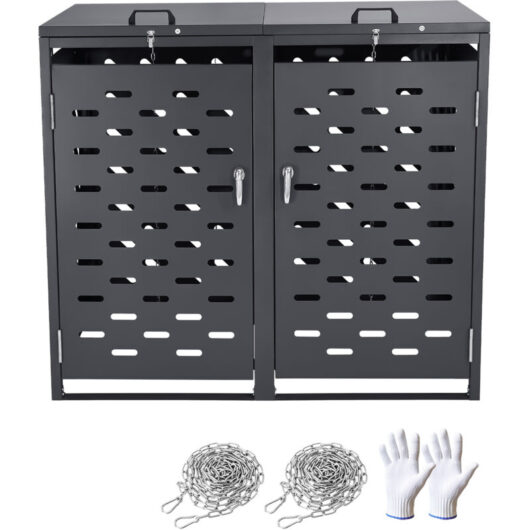 Trash Can Storage, 2 x 52.79 Gal Outdoor Waterproof Shed, Horizontal Lockable Cabinet with Chain Lid - Mophorn