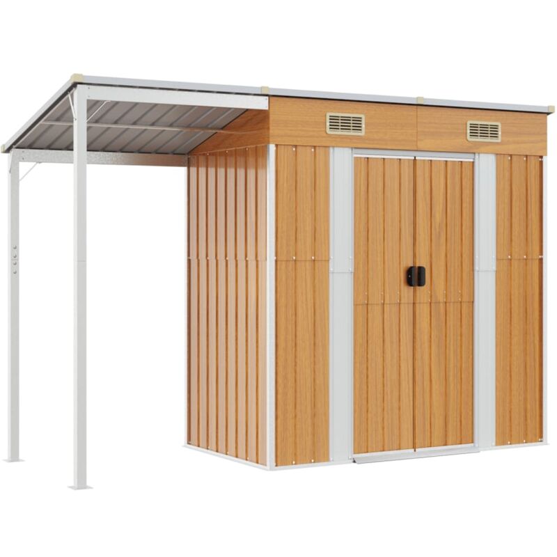 Vidaxl - Garden Shed with Extended Roof Light Brown 277x110.5x181cm Steel