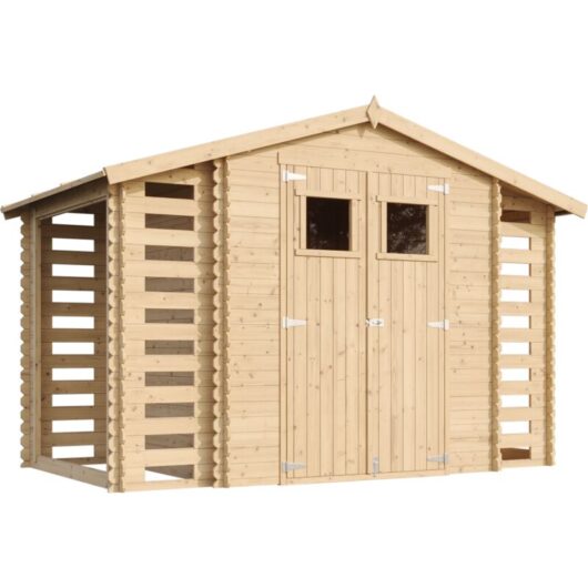 Wooden Garden Shed and Log shed, 19 mm planks -Outdoor garden shed with impregnated floor- Wooden Shed - H218 x 328 x 206 cm / 5.47 m2 , Bike