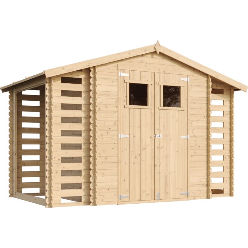 Wooden Garden Shed and Log shed, 19 mm planks -Outdoor garden shed with impregnated floor- Wooden Shed - H218 x 328 x 206 cm / 5.47 m2 , Bike