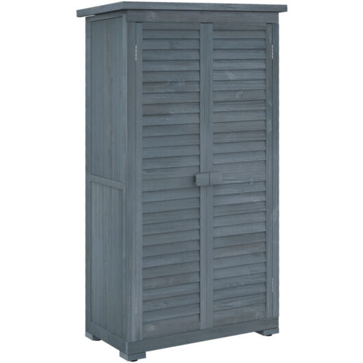 Wooden Garden Storage Shed, 3 Shelves Tool Cabinet, Grey - Outsunny