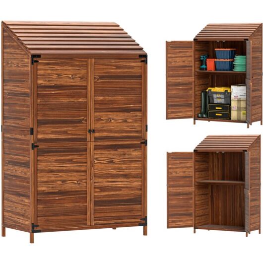 Wooden Garden Storage Shed w/Double Doors and Shelves, Mixed-Brown - Outsunny