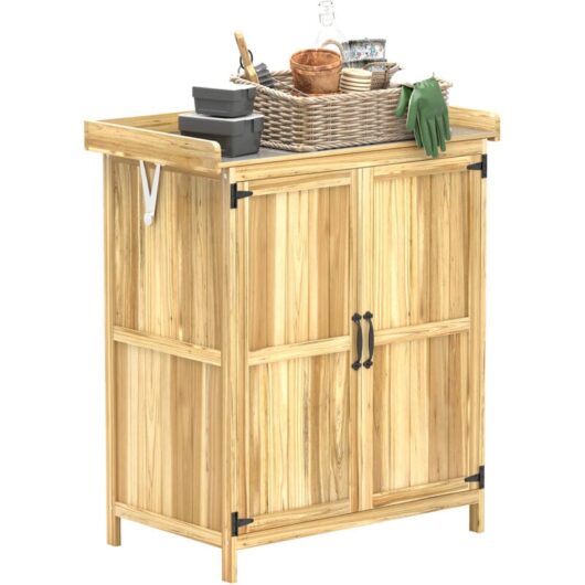 Wooden Garden Storage Shed w/Hinged Roof and Shelf, Natural Wood - Outsunny