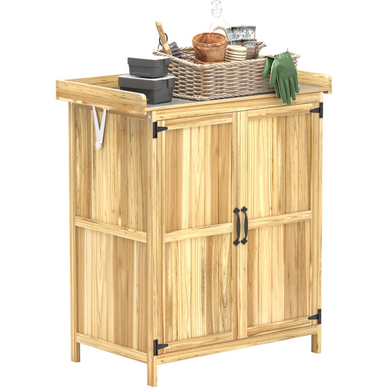 Wooden Garden Storage Shed w/Hinged Roof and Shelf, Natural Wood - Outsunny