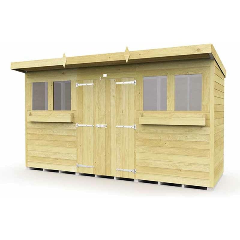 12 x 4 Feet Pent Summer Shed - Wood - L118 x W358 x H201 cm