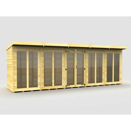 20ft x 4ft Pent Summer House (Full Height Window) - Wood - L118 x W589 x H201 cm