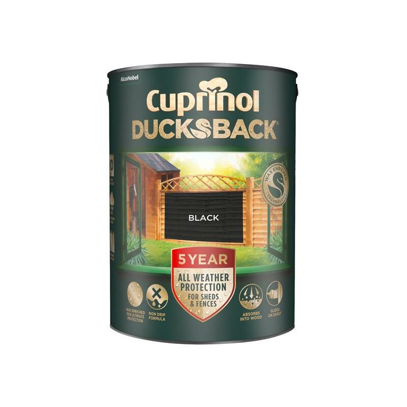 5244557 Ducksback 5 Year Waterproof for Sheds & Fences Black 5 litre CUPDBBL5L - Cuprinol