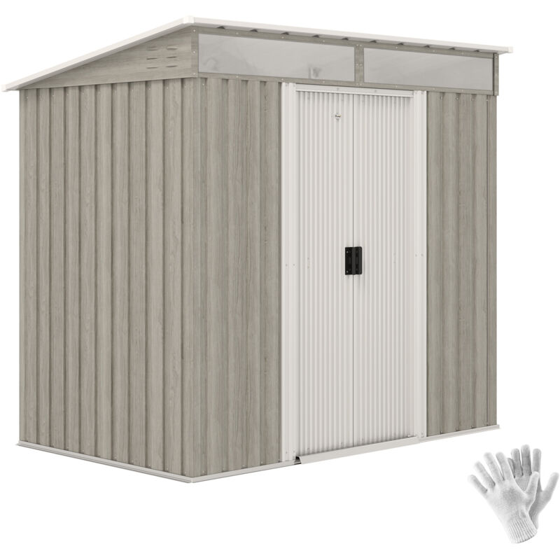 6.5x4FT Garden Shed w/ Foundation Lockable Metal Tool Shed Light Grey - Outsunny
