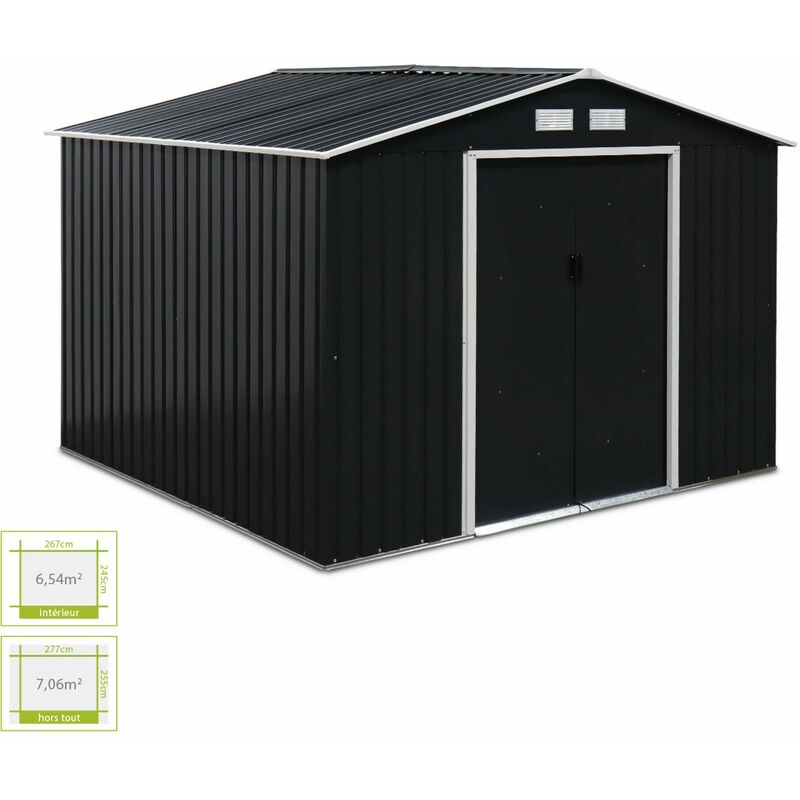 9 x 8.5ft) 7.06m² metal garden storage shed, Calaisis, Anthracite, 81x131x187 cm