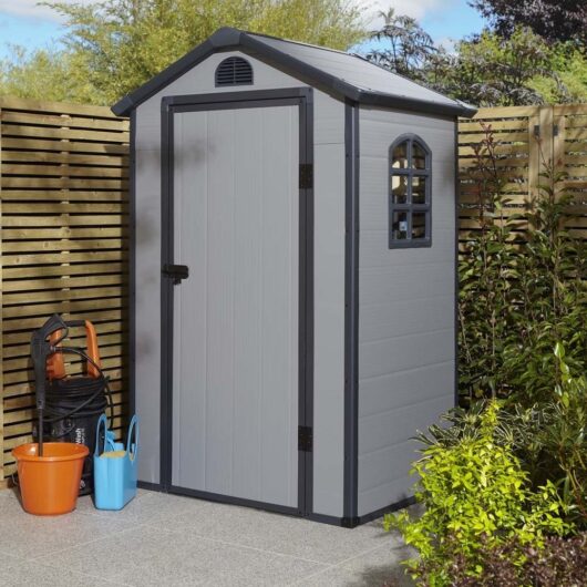 Alloya Plastic Garden Shed With Foundation Kit In Light Grey 4x3