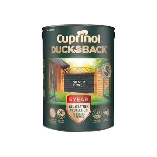 Cuprinol 5095343 Ducksback 5 Year Waterproof for Sheds & Fences Silver Copse 5 litre CUPDBSC5L