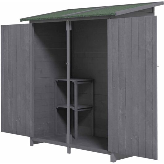 Garden Storage Shed Tool Organizer w/ Table Grey - Outsunny