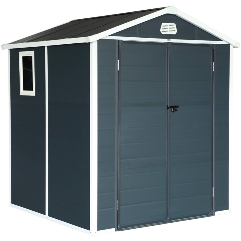 Plastic garden shed 3.65 m², anthracite, steel and aluminium, double-pitched roof and large entrance door, 192 x 190 x 219cm