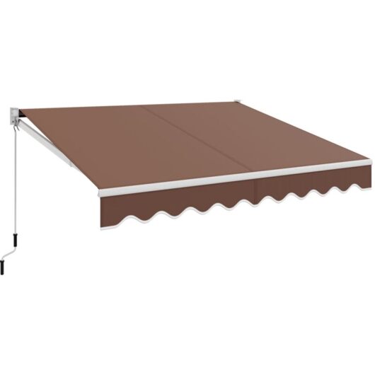 Retractable Awning Aluminum Patio Sun Shade w/ Crank Handle-Brown