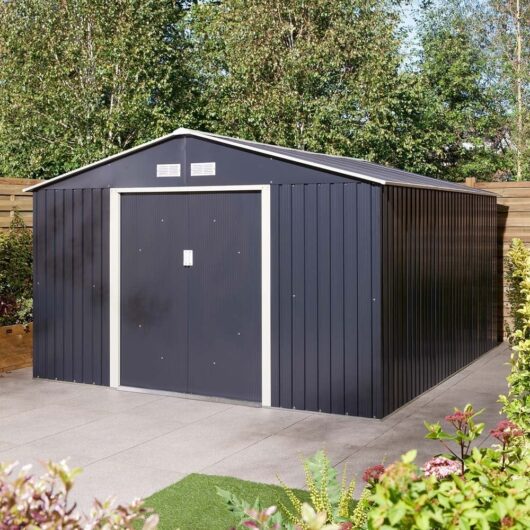 Thorpe Metal Garden Apex Shed In Dark Grey 10x12