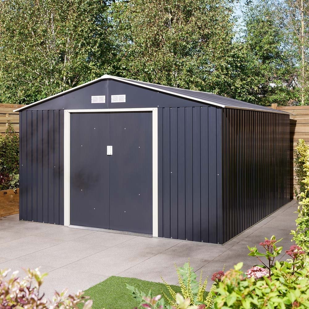 Thorpe Metal Garden Apex Shed In Dark Grey 10x12