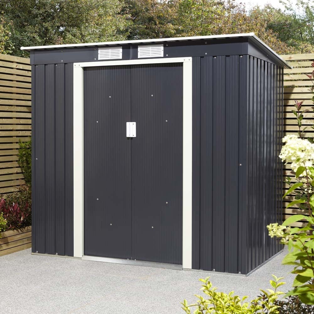 Thorpe Metal Garden Pent Shed Foundation Kit In Dark Grey 6x4