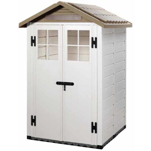 Tuscany Evo 4 x 4 Feet 100 Apex Plastic Shed Double Door with Two Pre Glazed Plastic Windows