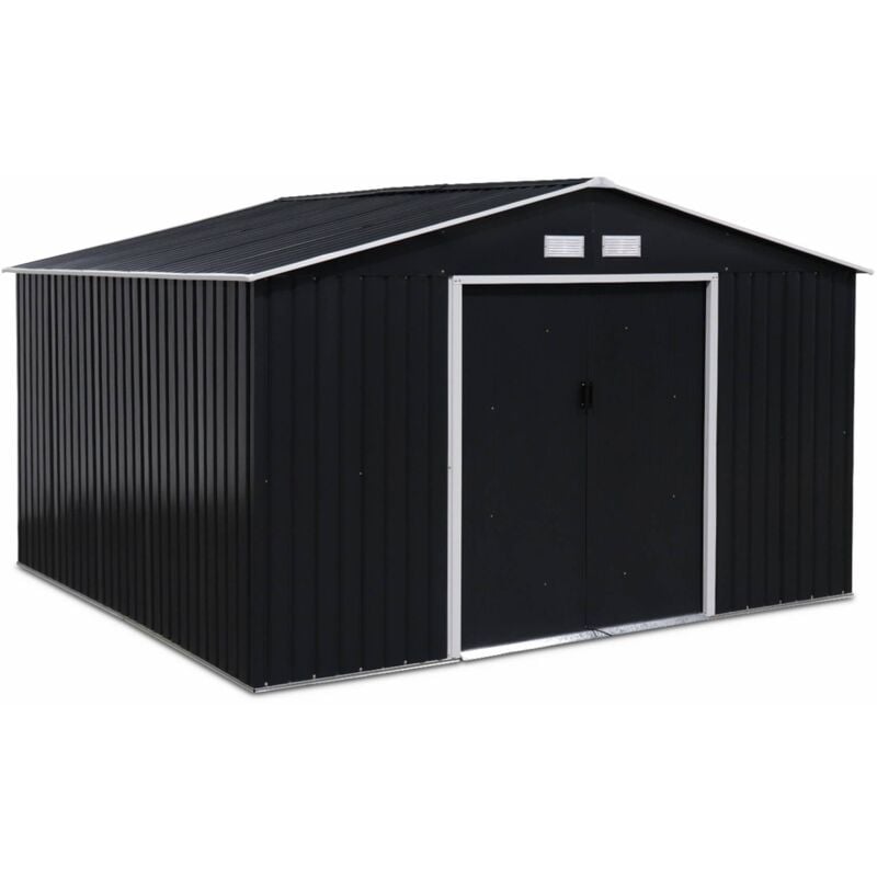 (11 x 10ft) 10.85m² metal garden shed, Boulonnais, Anthracite, 330x308x166 cm