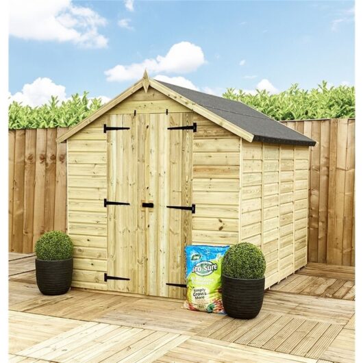 12 X 8 Windowless Tongue & Groove Apex Shed + Double Doors + Low Eaves
