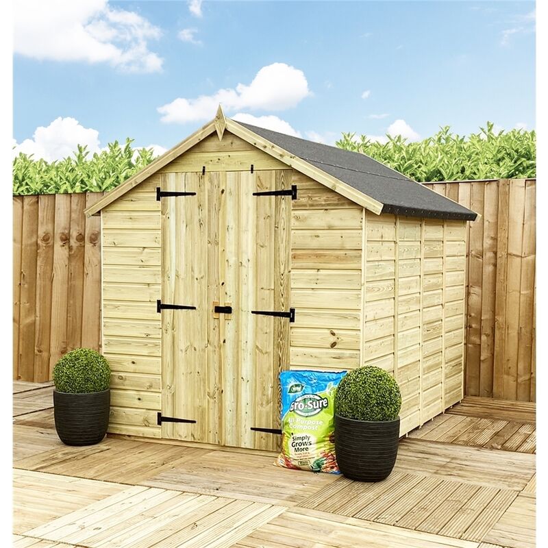 14 X 8 Windowless Tongue & Groove Apex Shed + Double Doors + Low Eaves