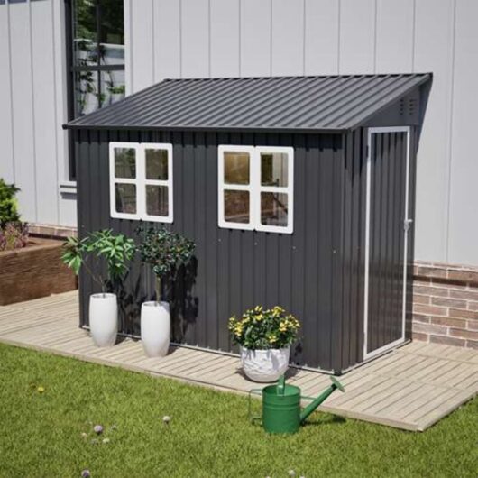 4x8ft Lean To Garden Shed Metal Storage House Pent Roof Anthracite - Birchtree