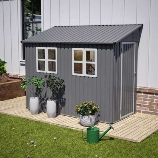 4x8ft Lean To Garden Shed Metal Storage Tool House Pent Roof Grey - Birchtree