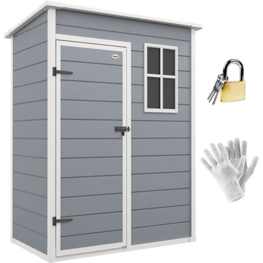 5' x 3' Garden Shed w/ Floor, Lockable Door, Window and Vent, Grey - Outsunny