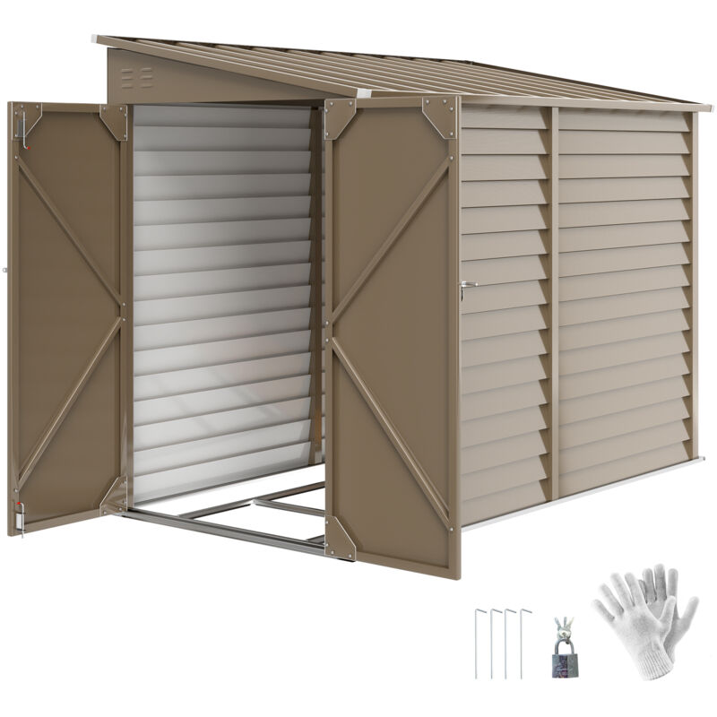 5 x 9ft Galvanised Metal Garden Shed with Foundation Kit, Brown - Outsunny