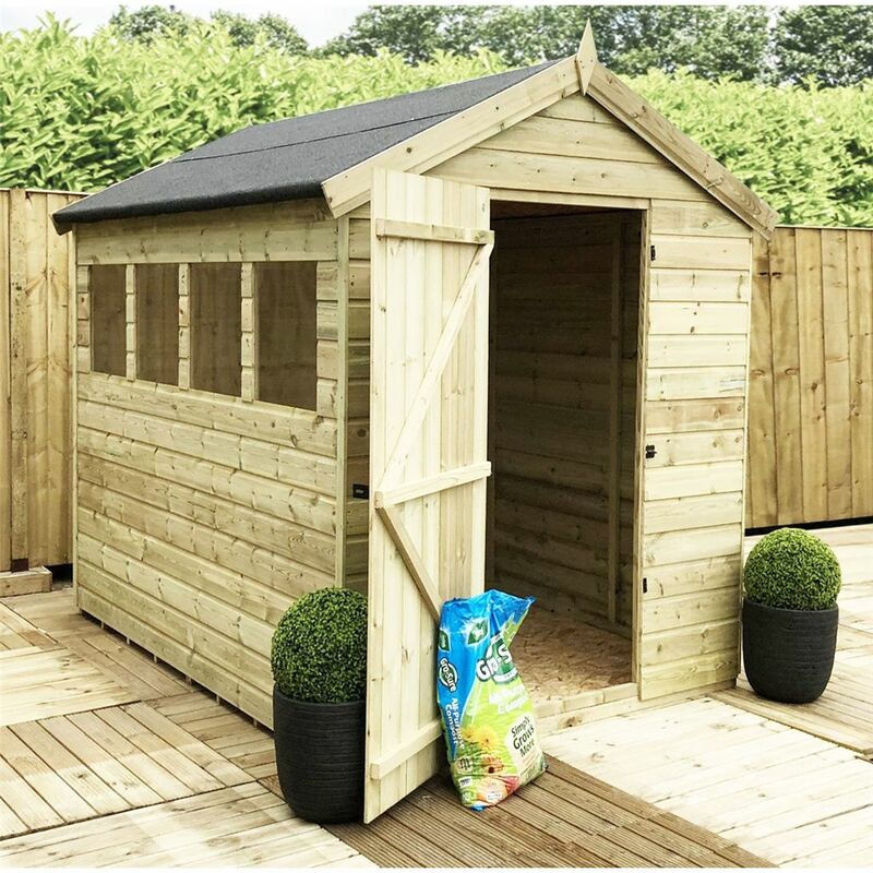 8 X 5 Premier Pressure Treated Tongue And Groove Apex Shed With Higher Eaves And Ridge Height 4 Windows + Single Door + Safety Toughened Glass