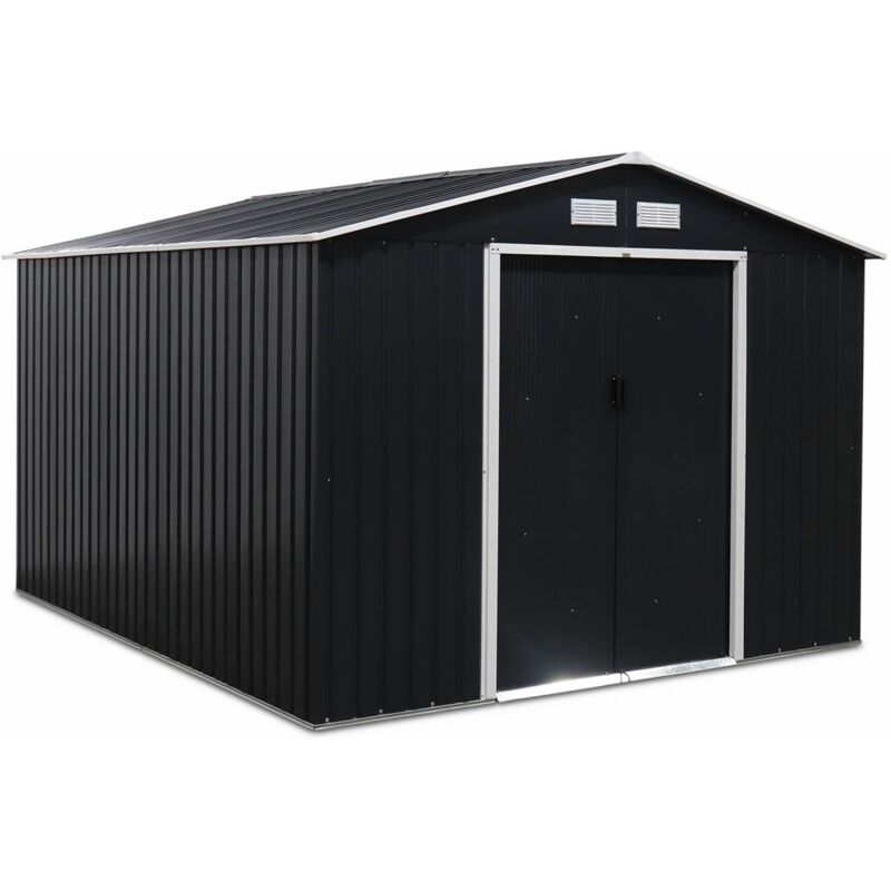 8.7 x 10.1ft) 8.95m² metal garden storage shed, Flandre, Anthracite, 277x322x203 cm