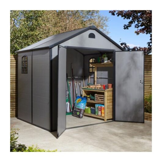 Airevale 8x6 Plastic Apex Shed Light Grey with Foundation Kit - Rowlinson