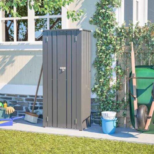 Birchtree - Metal Garden Storage Box Shed Outdoor with Shelves Cabinet Grey