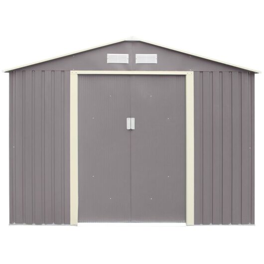 Carlton - 8 x 6 (2.61m x 1.81m) Double Door Metal Apex Shed - Light Grey