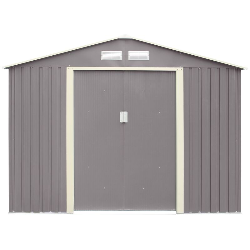 Carlton - 8 x 6 (2.61m x 1.81m) Double Door Metal Apex Shed - Light Grey
