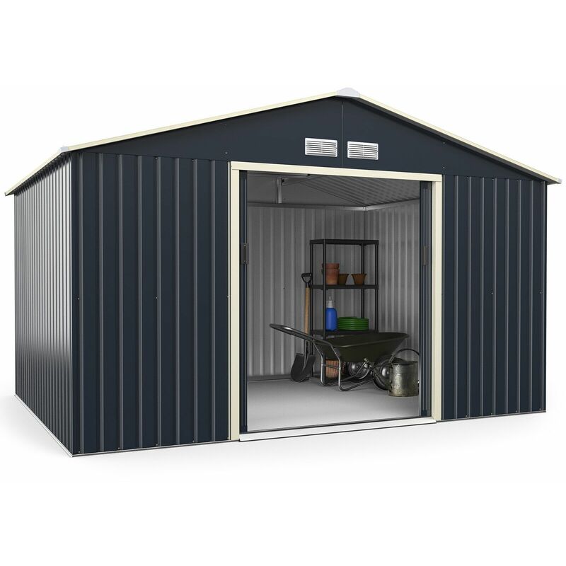 Costway - 11FT x 8FT Outdoor Storage Shed Large Tool Utility Storage House Sliding Door