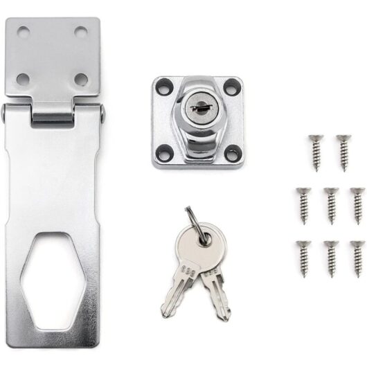 Gotrays - Hasp, Hasp with Keys and Screws for Gate, Shed, Garage Door, 4' / 10cm, Finish, 1pcs