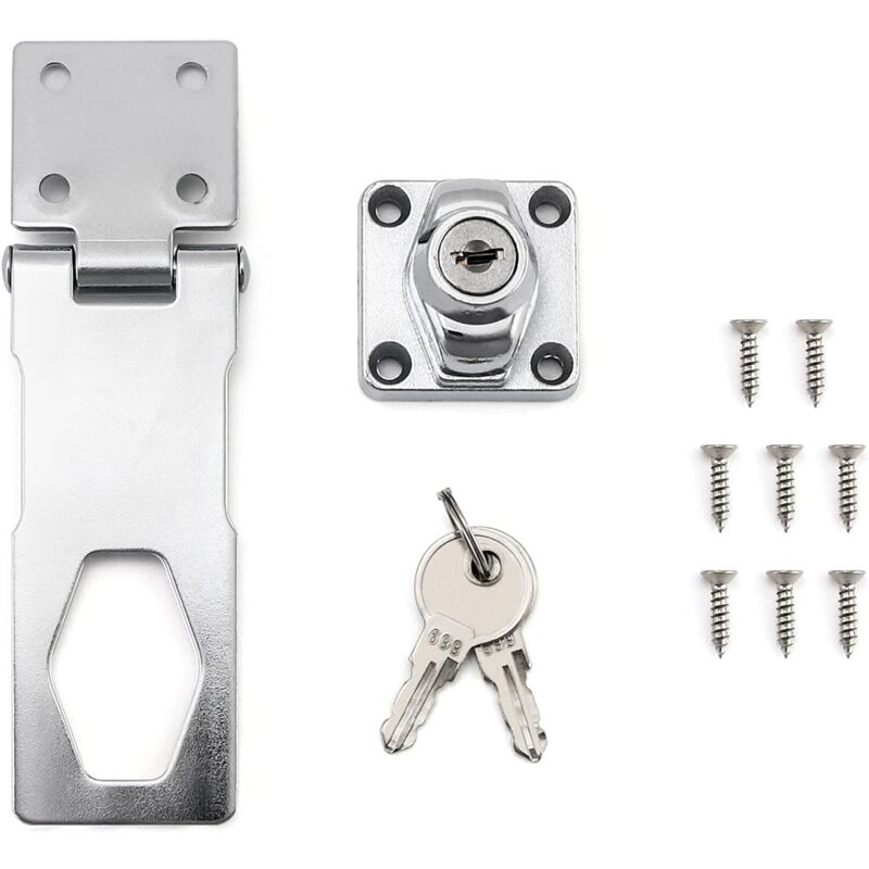 Gotrays - Hasp, Hasp with Keys and Screws for Gate, Shed, Garage Door, 4' / 10cm, Finish, 1pcs
