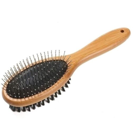Groofoo - Brush, Double Sided Pet Slicker Brush with Bamboo Handle for Dogs and Cats Long Hair Pets Grooming Comb for Removing Shedding, Tangles and