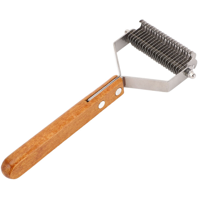 Groofoo - Pet Grooming Brush Stainless Steel Double Sided Dematting Deshedding Brush Dogs Shedding Tool with Wooden Handle Large