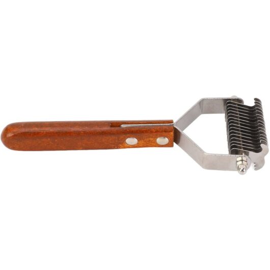 Groofoo - Pet Grooming Brush Stainless Steel Double Sided Dematting Deshedding Brush Dogs Shedding Tool with Wooden Handle Small