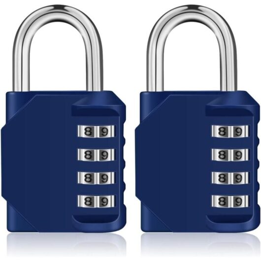 Ikodm - 4-digit combination lock for locker room, sports, school, college, outdoor use. Number lock for gate, garden shed (2 pieces, blue).