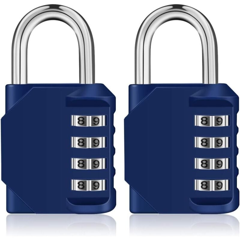 Ikodm - 4-digit combination lock for locker room, sports, school, college, outdoor use. Number lock for gate, garden shed (2 pieces, blue).