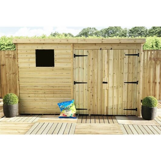 Marlborough - 10 x 3 Pressure Treated Tongue And Groove Pent Shed With 1 Window + Double Doors + Safety Toughened Glass
