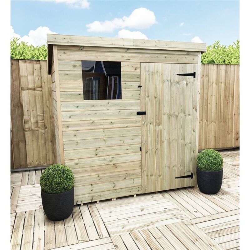 Marlborough - 5 x 3 Pressure Treated Tongue And Groove Pent Shed With 1 Window + Single Door + Safety Toughened Glass
