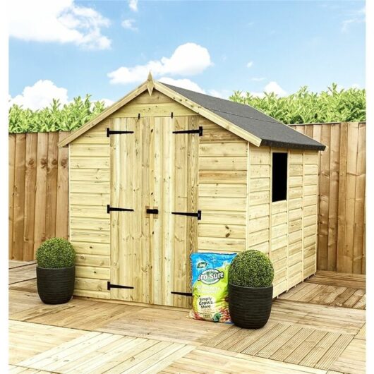 Marlborough - 7 x 4 Pressure Treated Tongue & Groove Apex Shed + Double Doors + Low Eaves + 1 Window